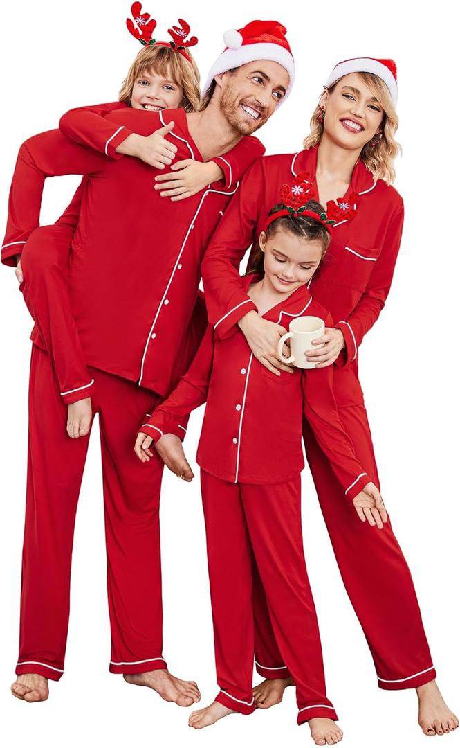 Ekouaer Christmas Family Matching Pajamas Long Sleeve Button Down Pj Set Festival Party Sleepwear (14-15 Years)