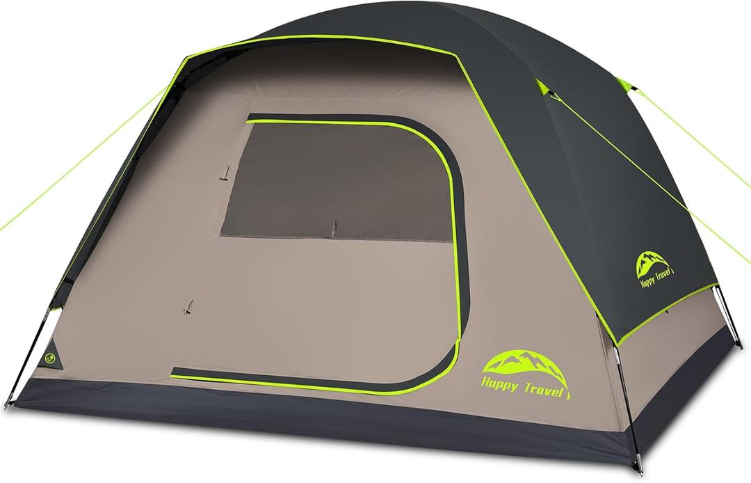 Happy Travel Camping Tent, 4/6 Person Dome Tents for Camping with Rainfly, Waterproof Clip Easy Setup Portable Family Tent with Mesh Windows, 20% More Headroom Backpacking Tents for Camping & Hiking (Black)