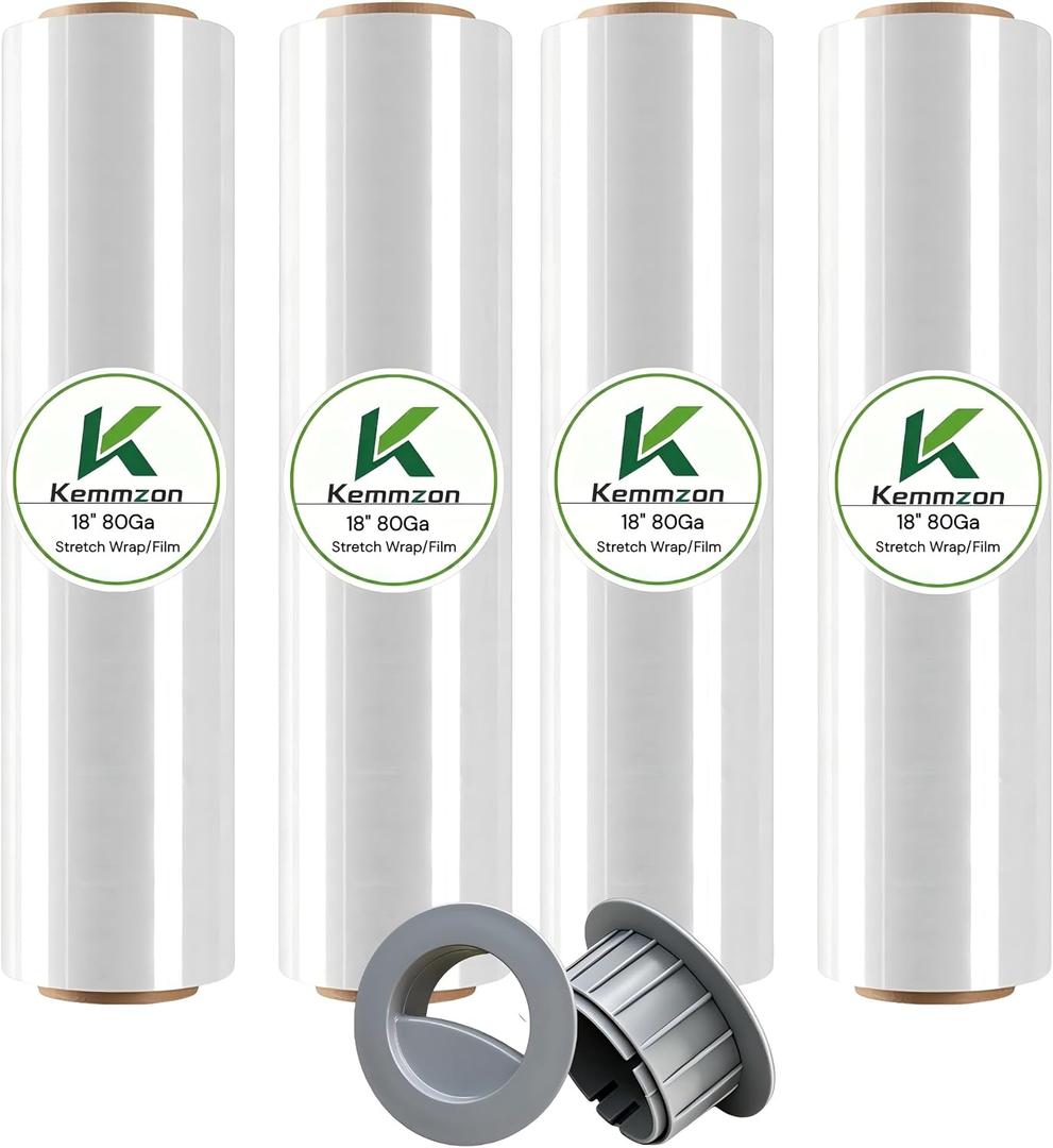 18" x 1500 Ft Heavy Duty Stretch Shrink Wrap with Handle, 80 Gauge, 4 Pack