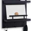 Key Holder Wall Mount, Mail Shelf Decor with 3 Key Hooks, Versatile Wood Wall Organizer for Entryway Hallway (8.2 x 10.6x 3.6) (Black)