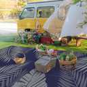 GENIMO Outdoor Rug 9' x 18' Waterproof for Patios Clearance, Reversible Outdoor Plastic Straw Camping Rug Carpet, Large Area Rugs Mats for RV, Camper, Deck, Balcony, Porch, Beach, Navy Blue&Grey