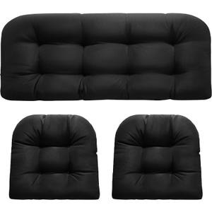DANGHOOGY Wicker Chair Cushions, Waterproof Outdoor Loveseat Cushions for Patio Furniture, 3 Pieces Wicker Furniture Cushions, 1 Loveseat and 2 U-Shaped Cushions, Black
