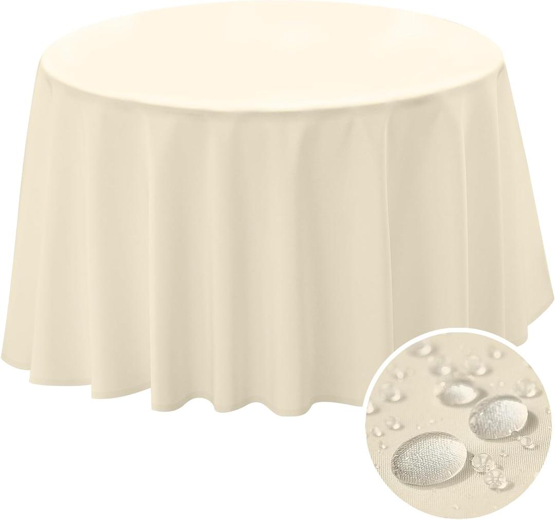BYDOLL Table Cloth 60 Inch Round Tablecloth Fits Max50 Inch Diameter Table Top, Beige Polyester Washable Wrinkle-Free Spill proof Tablecloth for Party Patio Cover