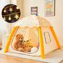 HalloDeer Kids Play Tent with Star Lights, Inflatable Toddler Tent Dome for Boys & Girls, Indoor Kids Tents, Portable for Outdoor, 51x51x43 in, Yellow