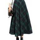 IDEALSANXUN Womens Plaid Wool Skirts Elastic Waist A-Line Pleated Tartan Long Skirts S