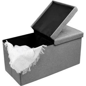 CAROLMADE 30 Inches Storage Ottoman Bench with Flipping Lid, Linen Foldable Storage Footrest, Ottoman with Storage for Living Room Holds up to 330lbs, Light Grey, 30"D x 15"W x 15"H