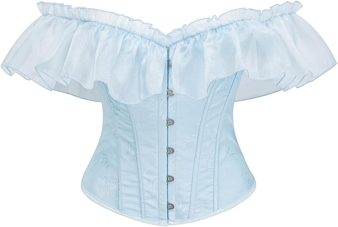 Corset Top for Women Renaissance Steampunk Bustier Top Sexy Lace Up Corset Top Festival Pirate Halloween Costume (Blue, M)
