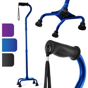 HONEYBULL Walking Quad Cane for Men & Women - Adjustable, Lightweight Quad Cane with Large 4 Pronged Base for Extra Balance & Stability; Walking Canes for Seniors, Walking Sticks