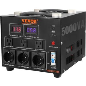 VEVOR Voltage Converter Transformer, 5000W, Heavy Duty Step Up/Down Transformer, Convert from 110 Volt to 220 Volt and from 220 Volt to 110 Volt, with US Outlet EU Outlet 5V USB Port, CE Certified