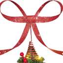 Large Metal Bow Christmas Tree Topper,9.4 Inch Glitter Red Tree Topper,Red Bow Christmas Tree Decorations for Xmas Home Decor Holiday Party Indoor Outdoor Shop Office