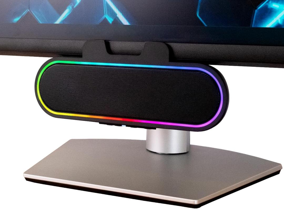 Cyber Acoustics USB Speaker Bar with LED Lights (CA-2890GX)  USB Powered Speaker Bar for PC and Mac, Dynamic LED Lights Sync to Music, Clamps to Monitors up to 1.5 Inches, Great for Music and Games