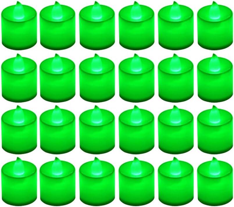 LANKER 24 Pack Flameless Led Tea Lights Candles, Flickering Green Battery Operated Electronic Fake Candles, Decorations for Party, Christmas, Halloween and Festival Celebration (Green)