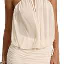 SweatyRocks Women's Sheer Mesh Dress Halter Backless Draped Bodycon Mini Cocktail Dresses (White) Small 