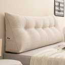 Twin Wedge Pillow Headboard College Dorm Bed Backrest Triangular Headboard Pillows with Side Pocket Dorm Bed Cushion, Cream White