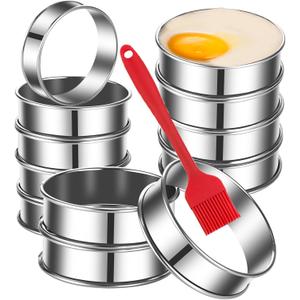 DATANYA 12Packs English Muffin Ring 3.15 Inch Crumpet Rings Stainless Steel Double Rolled Tart Rings, Round Metal Cooking Pastry Ring Molds for baking