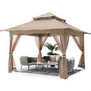 ABCCANOPY Pop Up Gazebo 13x13 - Outdoor Canopy Tent with Mosquito Netting for Patio Garden Backyard, Khaki