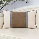 Yangest Patchwork Pillow Cover 12x20 Inch Luxury Cotton and Linen Cushion Cover Rectangle Pillowcover for Couch Bedroom Living Room,Brown