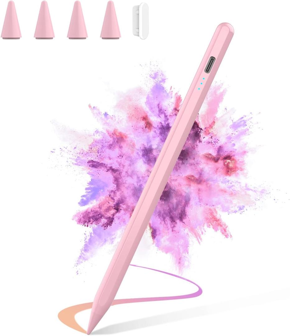 Stylus Pen for iPad 2025-2018 Faster Charge Apple Pencil with Tilt Sensitivity & Palm Rejection & Magnetic Compatible iPad 11/10/9/8/7/6, Pad Air 3/4/5, Pro 12.9"/11", Mini 6/5, M2/M4 Pink