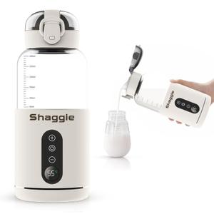Shaggie Portable Milk Warmer for Travel  Fast Heating to 131F for Breast Milk & Formula for Baby, USB Rechargeable, Long Battery Life, Leak-Proof, Large Capacity, Ideal for On-The-Go Moms  White
