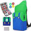 Owngen Travel Bag for Nintendo Switch/Lite/OLED, for Super Luigi Portable Gaming Sling Chest Shoulder Crossbody Carrying Accessories Storage Backpack with Cute Game Card Case, 4 Thumb Grip Caps (Blue)
