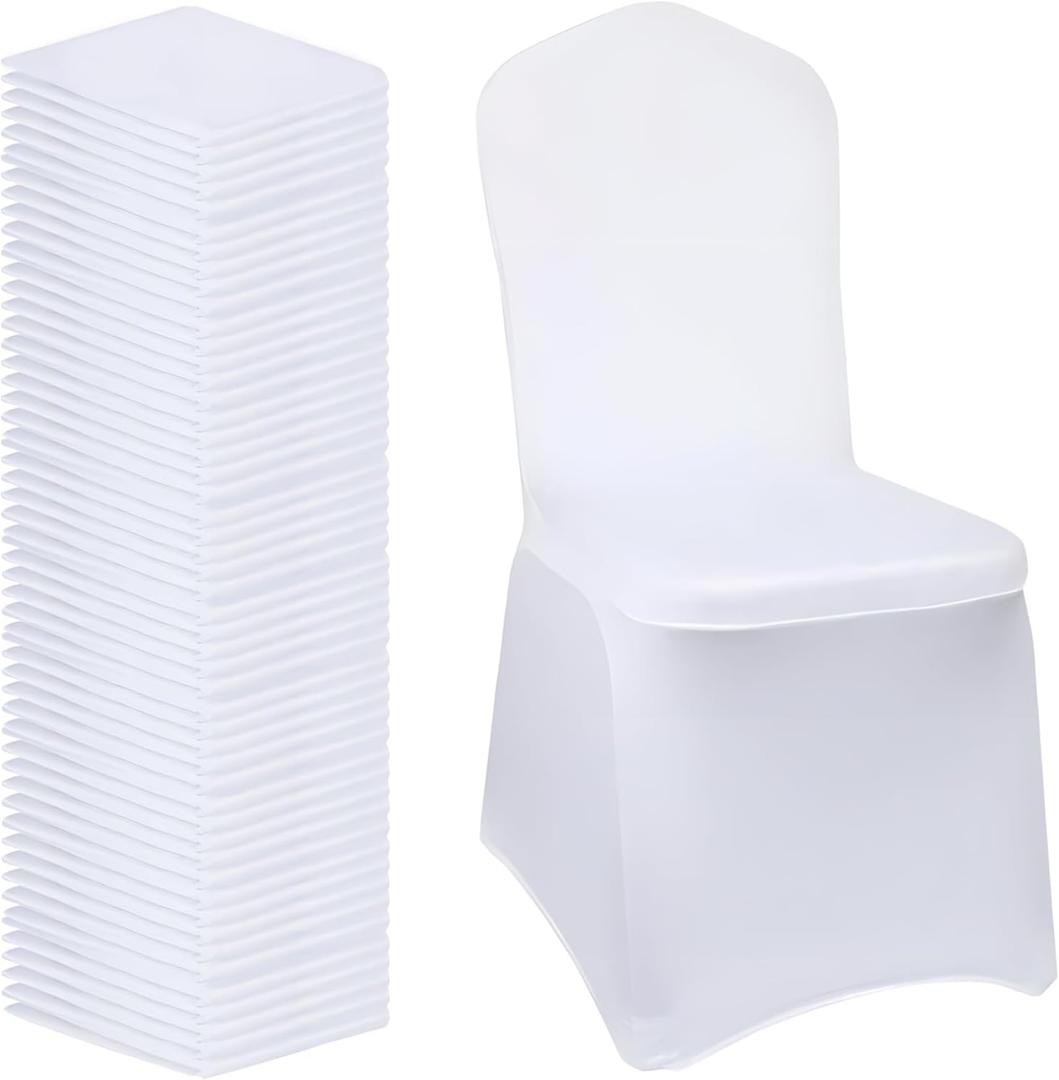 White Chair Covers 50 pcs Stretch Spandex Chair Covers Universal Fitted Chair Cover Protector for Wedding,Party, Banquet, Holidays, Celebration, DecorationWhite, 50 PCS