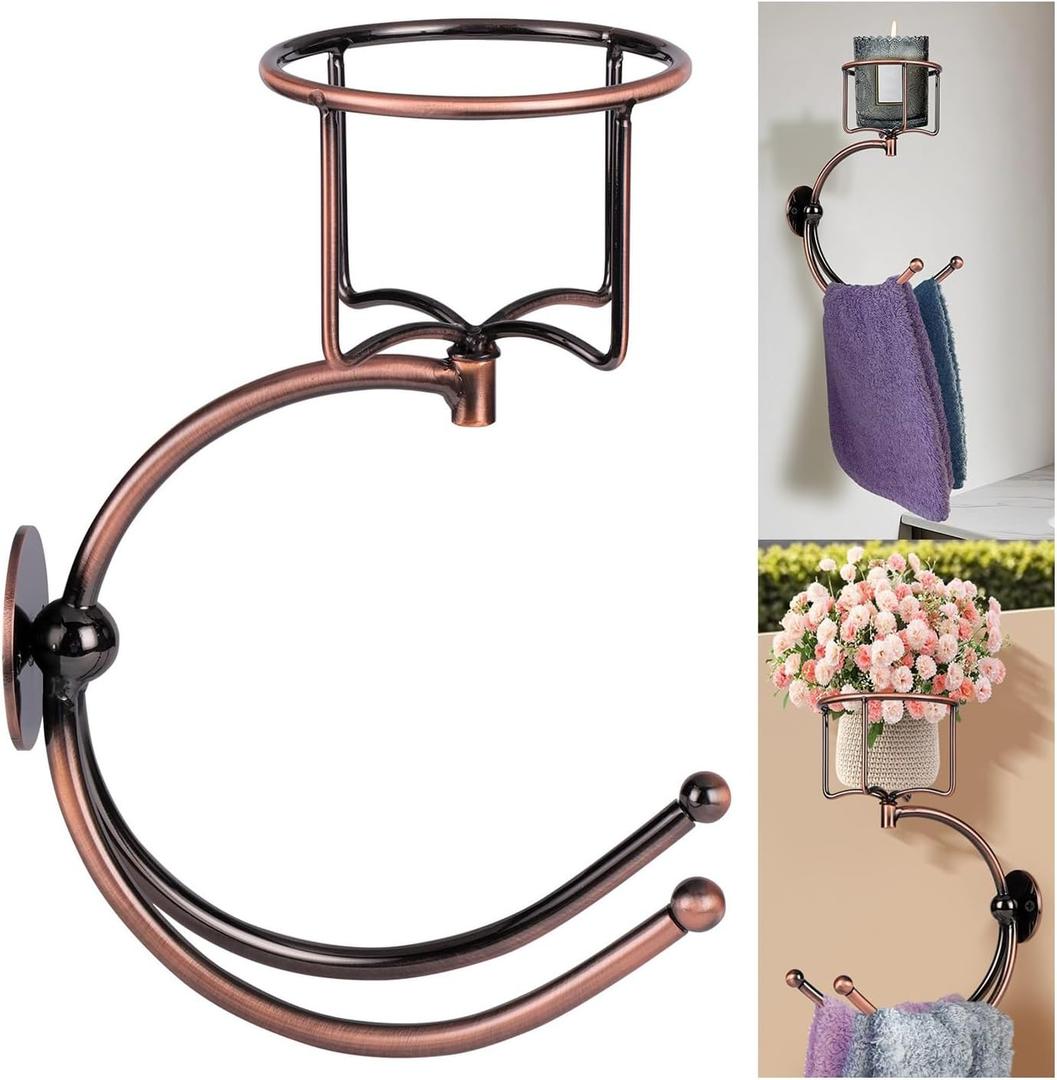 Vintage Double Hook Towel Bar with Candle Holder, Antique Rustic Bathroom Wall Mounted Accessory, Sturdy Towel Ring with Unique Design(Antique (6.5Inch*6Inch*3.5Inch)
