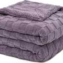 Pawque Super Soft Cozy Throw Blanket for Couch Sofa Bed - Fluffy Sherpa Fleece Reversible Thick Warm Fuzzy Blanket for All-Season, 3D Checkered Jacquard Elegant Decorative Blankets, Purple, 50" x 60"