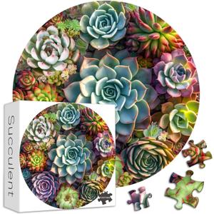 Succulent Puzzles for Adults, PICKFORU Round Flower Succulent Jigsaw Puzzles 1000 Pieces, Unique Circle Plant Adult Puzzles as Wall Decor