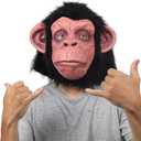 Halloween Monkey Head Mask Chimpanzee Mask Black with Fur Latex Full Head Mask for Carnival Costume Party Prop