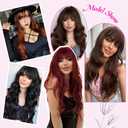 Brown Wig with Bangs Long Curly Wig for Women long Chocolate Brown Wavy Wigs skin-friendly synthetic fibersc for festival holiday Use 26IN