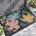 DEXI Front Door Mat Outside Entrance, Spring Entryway Doormat Dirt Trapper, Heavy Duty Non Slip Entry Mats for Patio Garage Porch Home Decorative, 32x48, Colorful Floral