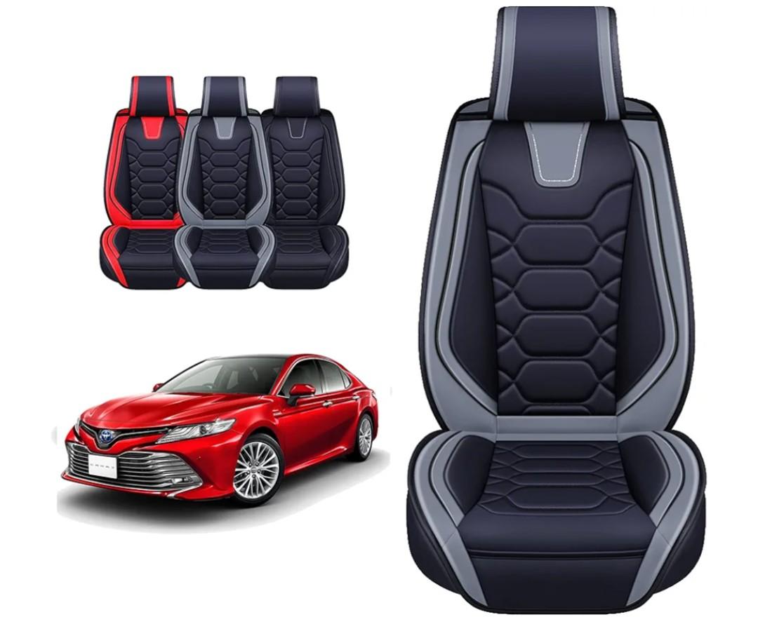 OASIS AUTO Custom Fit Seat Covers Compatible with Toyota Camry (2012-2024) - Fits LE, SE, XLE, XSE, TRD & Hybrid - Waterproof Faux Leather Full Set (Gray)