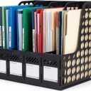 Ysenchan Plastic Magazine File Holder & Desk Organizer, 4 Vertical Compartments File Folder Organizer for Office Classroom Organization, Coloring Book Storage with Sturdy Binder Accessories(Black)