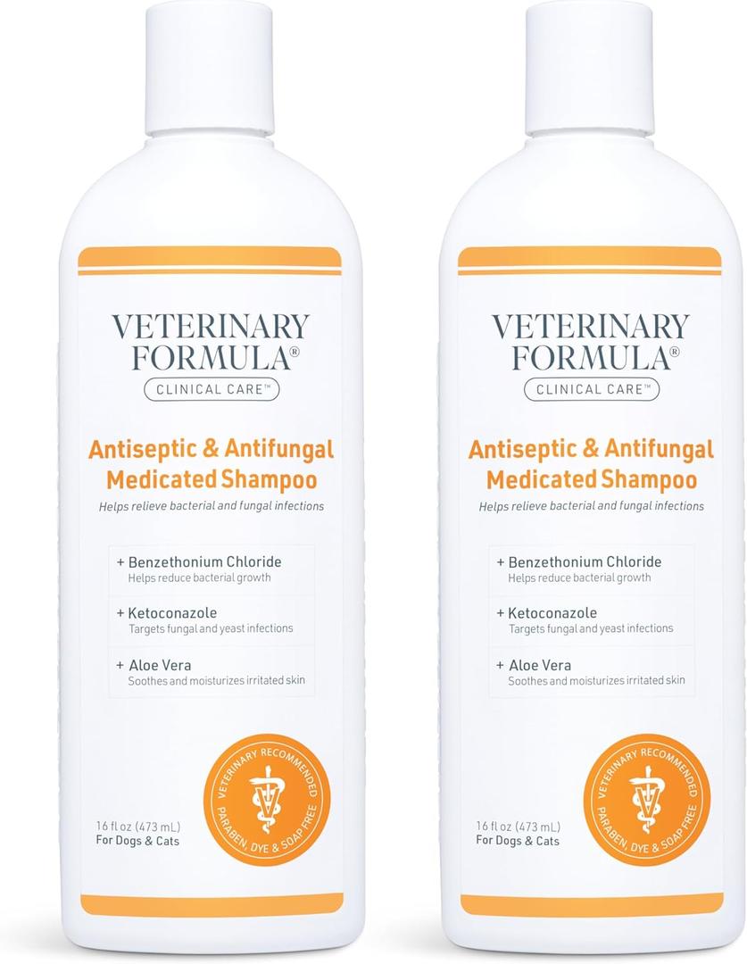 Veterinary Formula Clinical Care Antiseptic and Antifungal Medicated Shampoo for Dogs & Cats, 16 Fl Oz  Helps Alleviate Scaly, Greasy, red Skin  Paraben, Dye, Soap-Free (2 Pack)