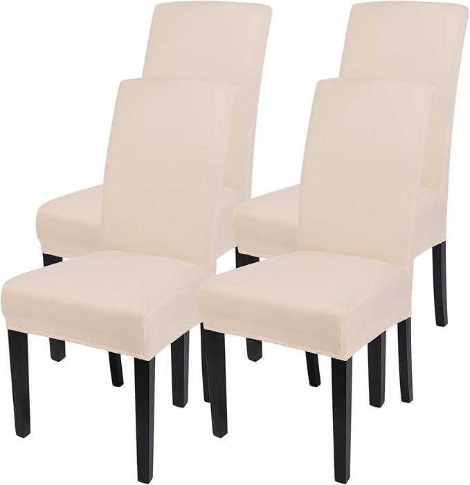 SearchI Dining Room Chair Covers Set of 4, Stretch Parsons Chair Slipcovers Super Fit Spandex Removable Washable Kitchen Chair Protector Cover for Dining Room, Hotel, Ceremony (Beige-Yellow)