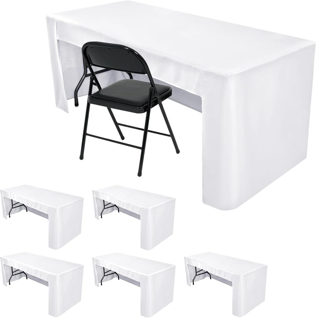 HolidayIdeas Open Back Fitted Tableclothss for 6 Ft Rectangle Table, Wrinkle Resistant Washable Table Covers 96x30 Inch for Craft Fairs, Banquets, Trade Show Display, White,6 Pcs