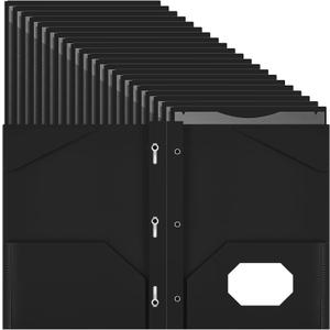 Henoyso 72 Pcs Plastic Folder with Clear Front Pocket and 3 Prong Plastic Folders with Card Slot Pocket Folders with Prongs for School Office (Black)
