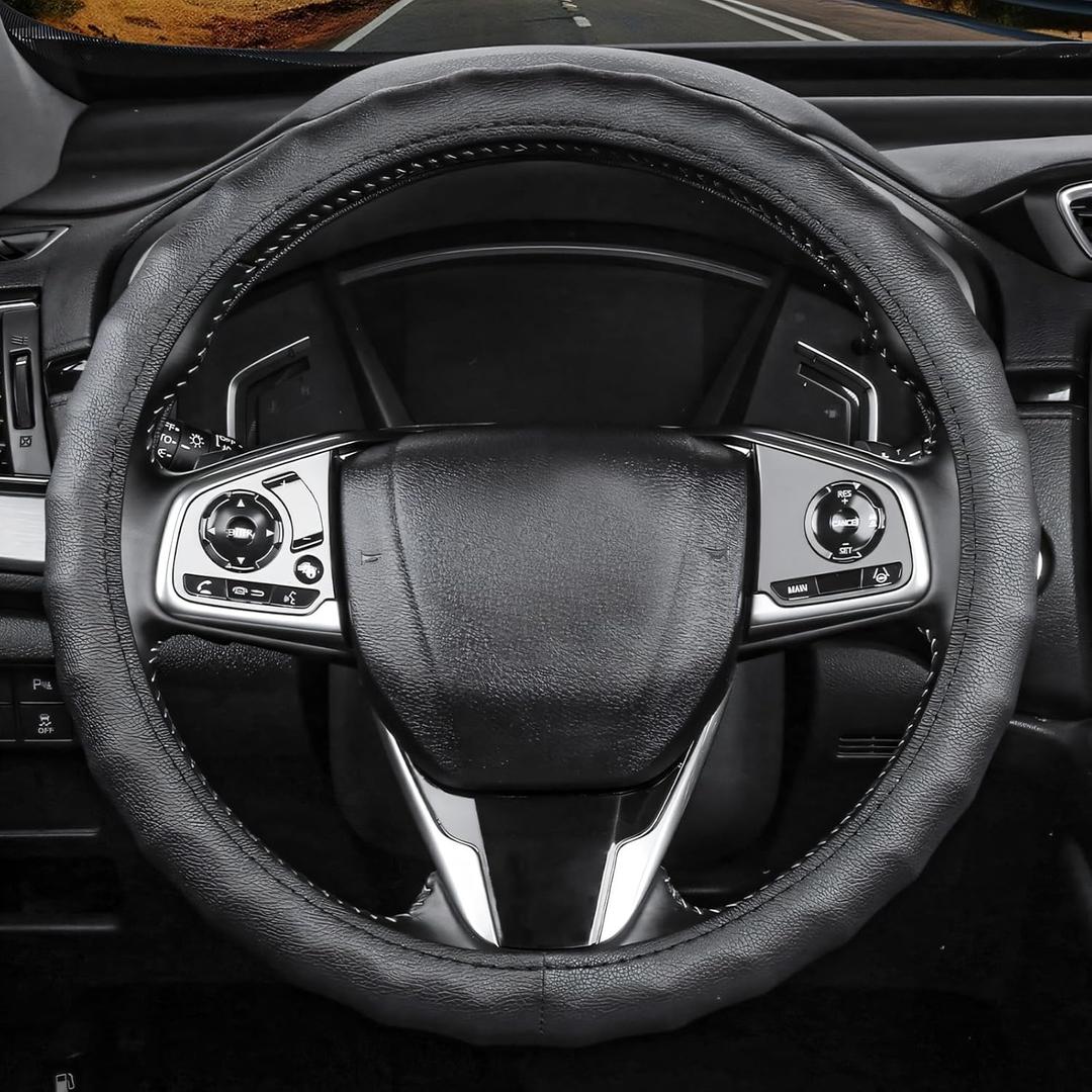 Steering Wheel Cover Menwith Black 3D TextureAnti-Slip, Safety, Soft, Breathable, Adaptable to 14.5-15 inches Car Steering Wheel Fit SUV Jeep VanSedanCar