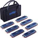 East top Harmonica Set of 7, 10 Holes Blues harp set 008K Diatonic Mouth Organ set of 7 with Blue Case for Beginners, Professionals and Students, as Gift(7)