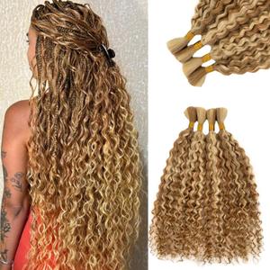 Water Wave Bulk Human Braiding Hair 3 Bundles 150g 20 Inch Highlight Honey Blonde Bohemian Braiding Hair for Boho Braids No Weft 100% Brazilian Virgin Hair