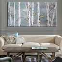 KDXAOBEI Gold Bird Birch Tree Landscape Forest Painting Wall Picture Canvas Wall Art For Living Room Bedroom Office Dcor 75x150cm(30x59in) with frame (59L" x 30W")
