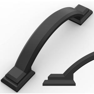 Amerdeco 10 Pack Matte Black Cabinet Pulls 3 Inch(76mm) Hole Centers, Handles for Kitchen Cabinet Hardware, Arch Cabinet Handles for Bathroom Dresser Drawer Handles ZH0016