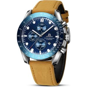 LN LENQIN Mens Watches Leather Watch Analog Quartz Watch for Men Luminous Luxury Fashion Business Casual 30M Waterproof Men's Wrist Watches with Date
