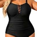 Yonique Women Plus Size One Piece Swimsuits Tummy Control Bathing Suits Vintage Swimwear 26plus