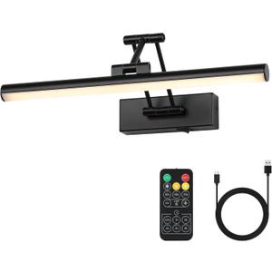 Joossnwell Battery Operated Picture Light Wireless Picture Lights for Paintings with Remote 15.5 Inch Dimmable and Timer Rechargeable Art Light Black Display Gallery Light with Adjustable Swing Arm