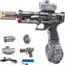 Electric Water Gun for Adults Kids, Transparent Automatic Squirt Watergun with Water Spray Sound and Led Lights, Summer Outdoor Water Pistol Pool Beach Party Toys for Boys Girls, Black