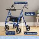 Medline Large Steel Bariatric Rollator Walker with Adjustable Handles, Padded Seat & Backrest, Blue, 500 lb. Weight Capacity, Foldable, Under Seat Storage, 8" Wheels, for Seniors & Adults