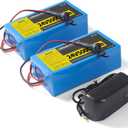 2 Pack 24V 5Ah Lithium Battery with 29.4V 1A Charger, 24V Rechargeable Battery for Outdoor Toys and DIY Projects
