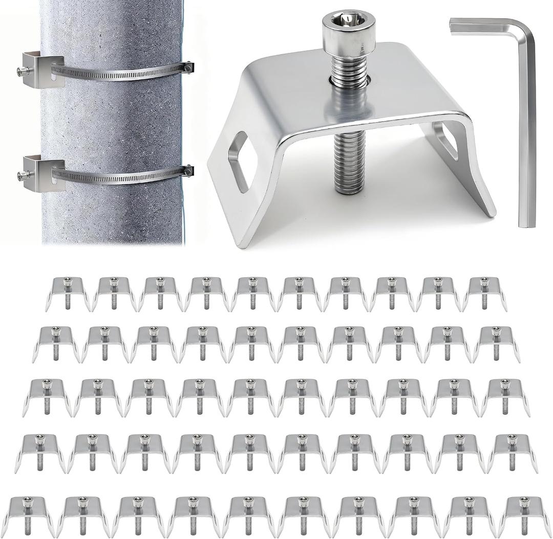 50PCS Sign Mounting Brackets Clamps 3/4" Flared Leg Bracket, Sign Mounting Hardware Kit, Street Sign Bracket Metal for Large Poles, Include Bolts & Allen Wrench