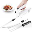 KEENSTAR Electric Knife for Carving Meat, Turkey, Bread, 150W Electric Knife Set with 2 Serrated Stainless Steel Blades & Serving Fork for Slicing Poultry, Ham & More, Ergonomic Handle & Safety Lock